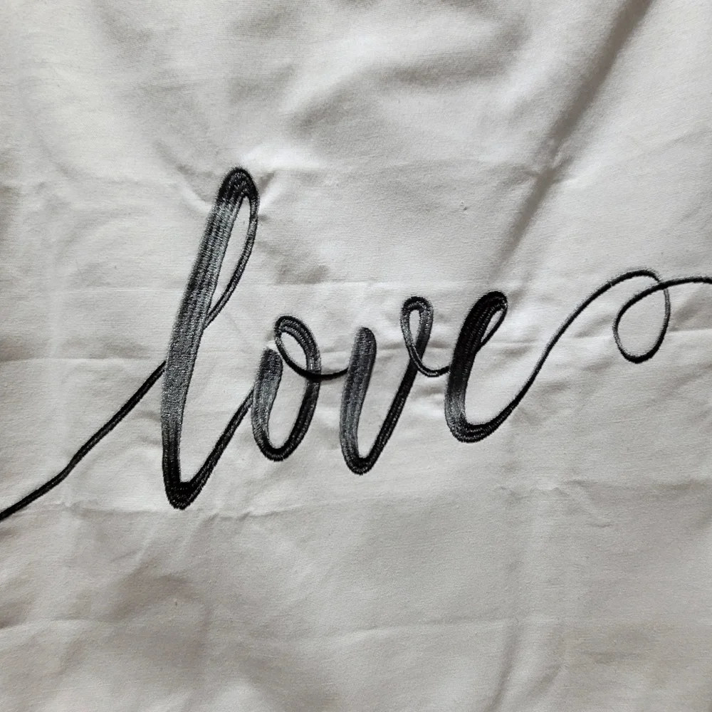 16×16 Love Embroidered Accent Pillowcase (1) Wedding Gift Newlywed White Gray